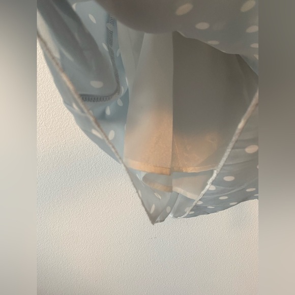 Fashion Boho Sheer Robins Egg Blue & White Polka Dot Belted Shorts Romper Large - Picture 8 of 10